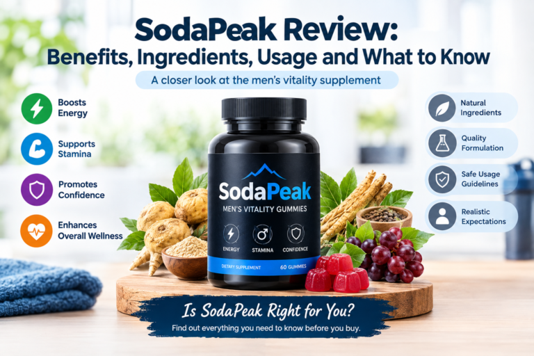 SodaPeak review featuring men's vitality supplement, ingredients, benefits, and usage information.